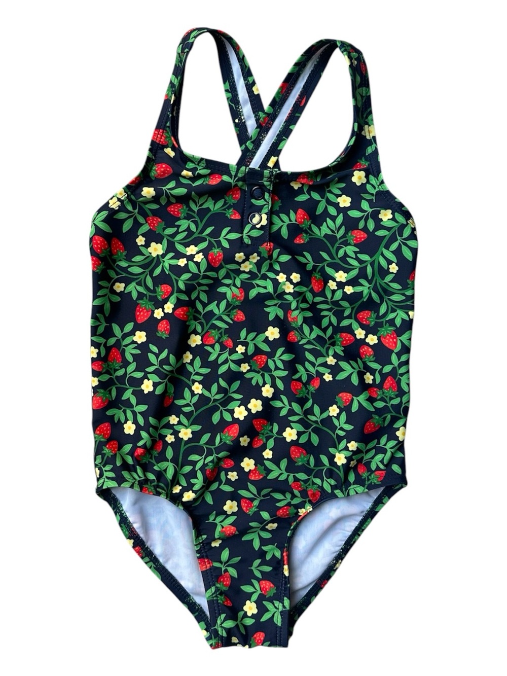 Old Navy 4T Girls Blue Henley swimsuit one piece strawberries floral
